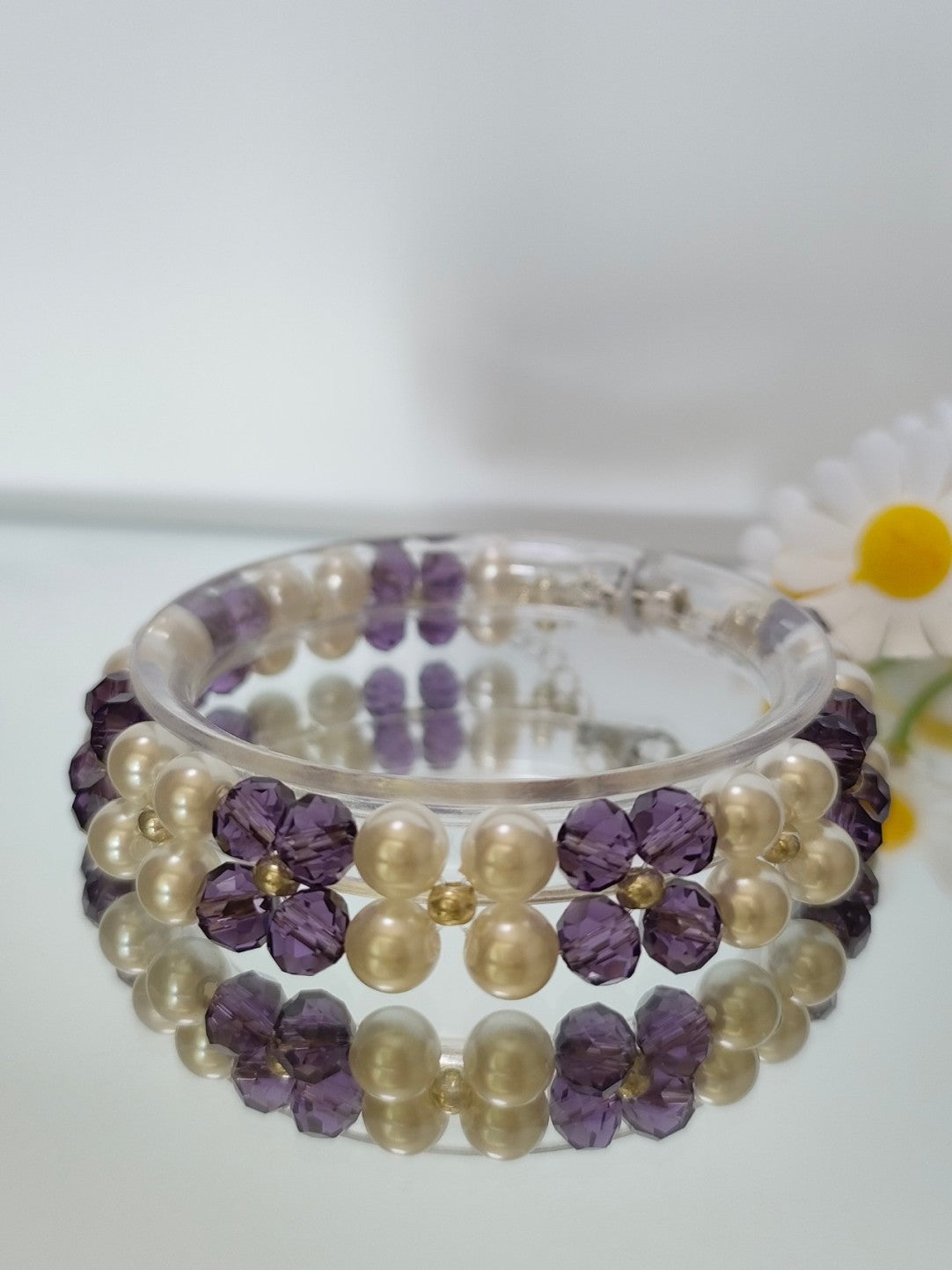 Violet Crystal Pearl Bracelet DIY Kit & Finished