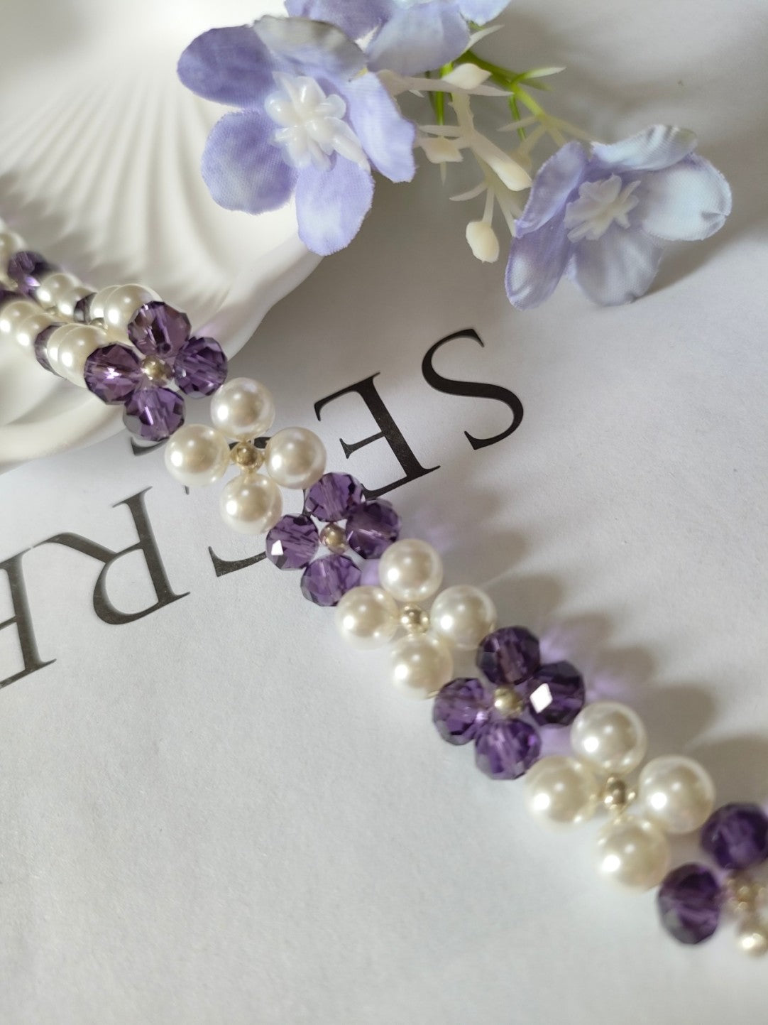 Violet Crystal Pearl Bracelet DIY Kit & Finished