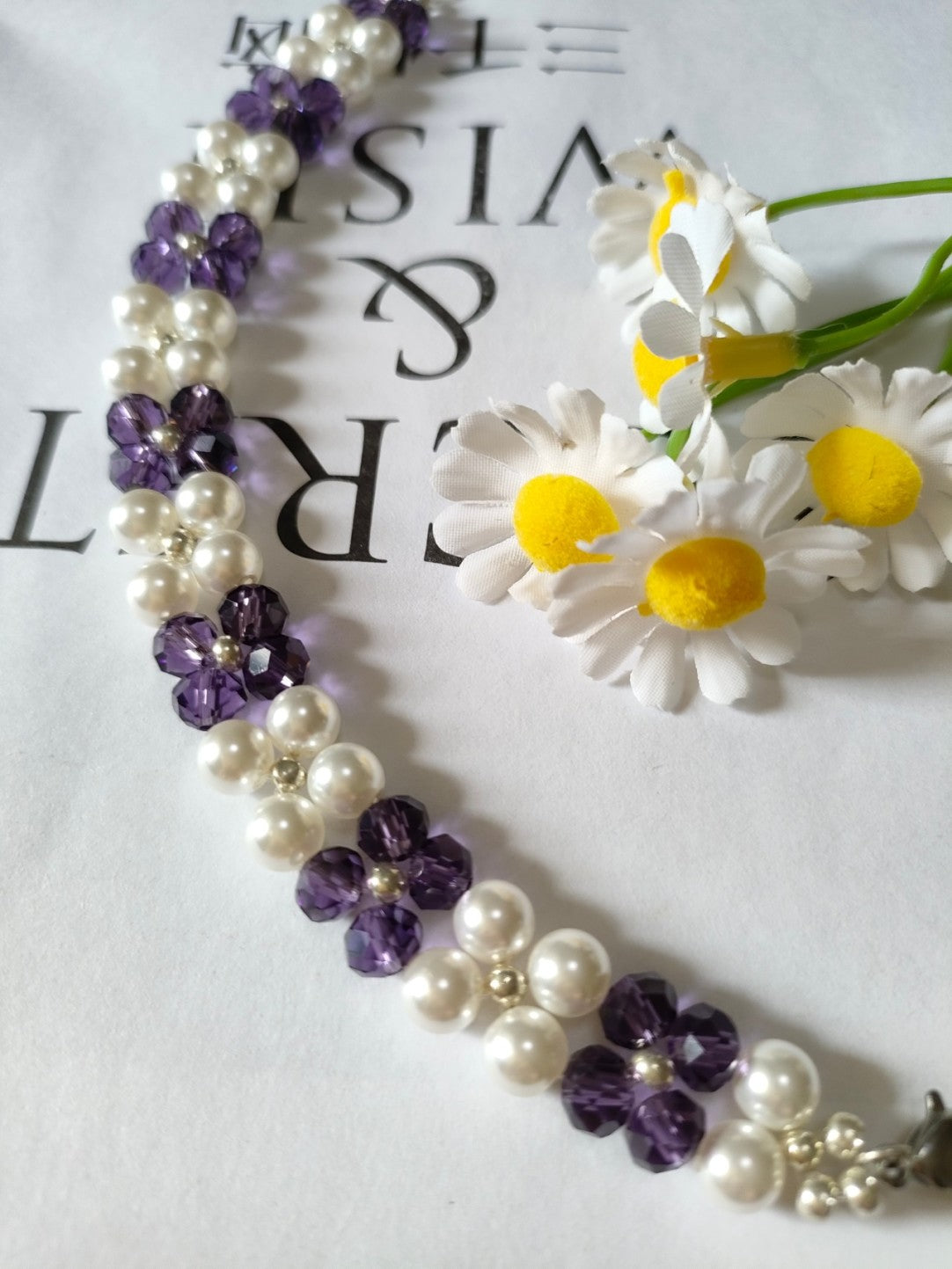 Violet Crystal Pearl Bracelet DIY Kit & Finished